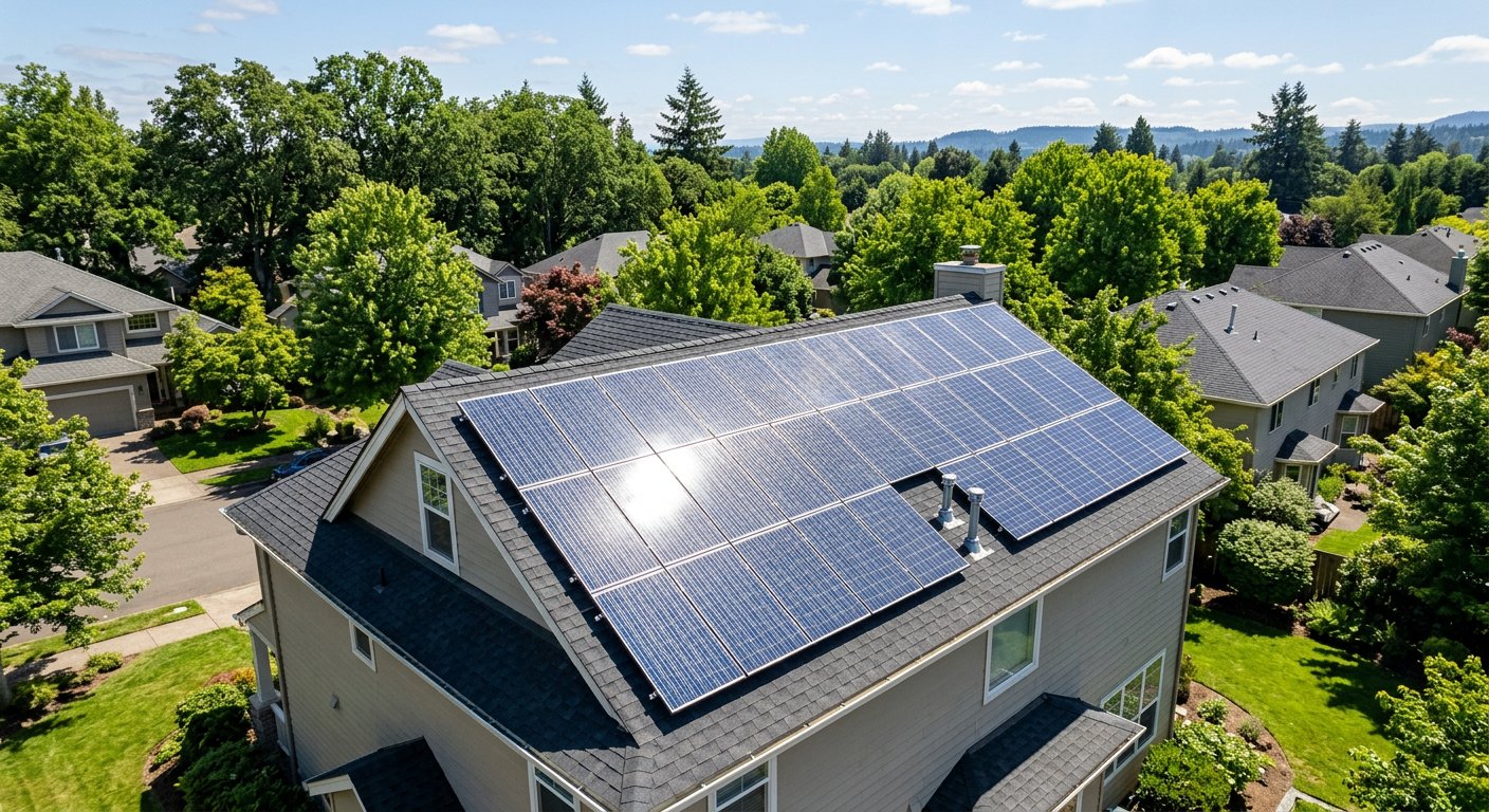 Rooftop solar array angled towards the sun